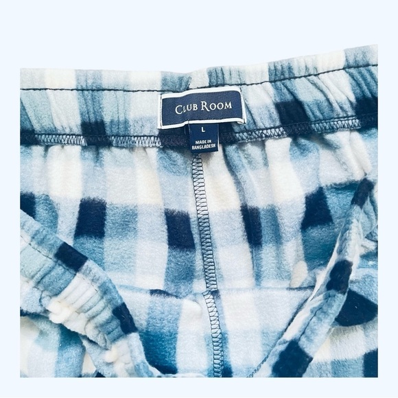 Club Room fleece pajama pants plaid elastic adjustable strap blue white Men L - Picture 6 of 11